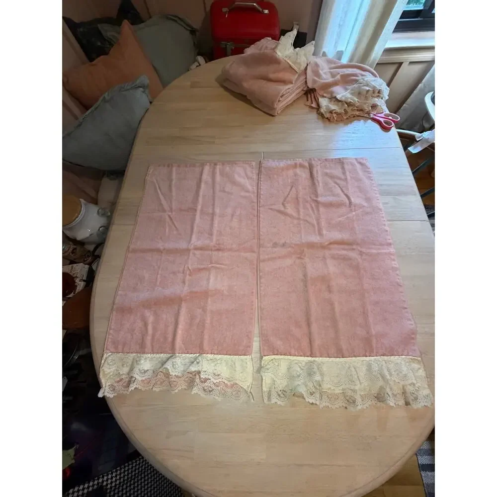 Vintage Dusty Pink Ruffled Lace Towel Set 8 Pc Bath Hand Washcloth Avanti